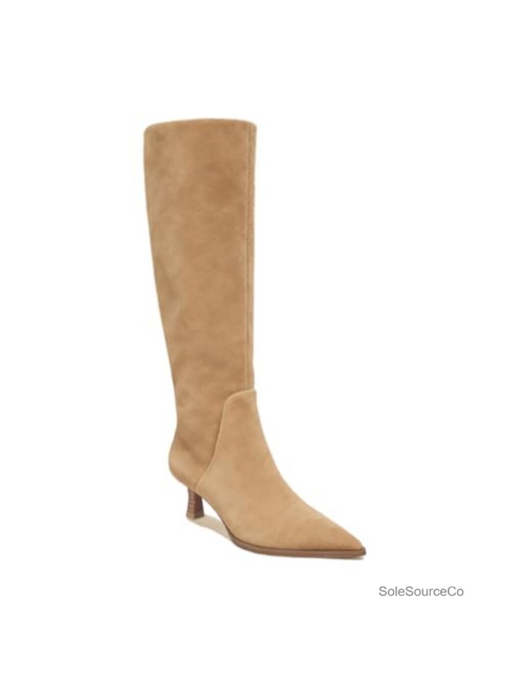 Suede Knee High Boots Kitten Heel Pointed Toe Tall Low Heeled Side Zip
